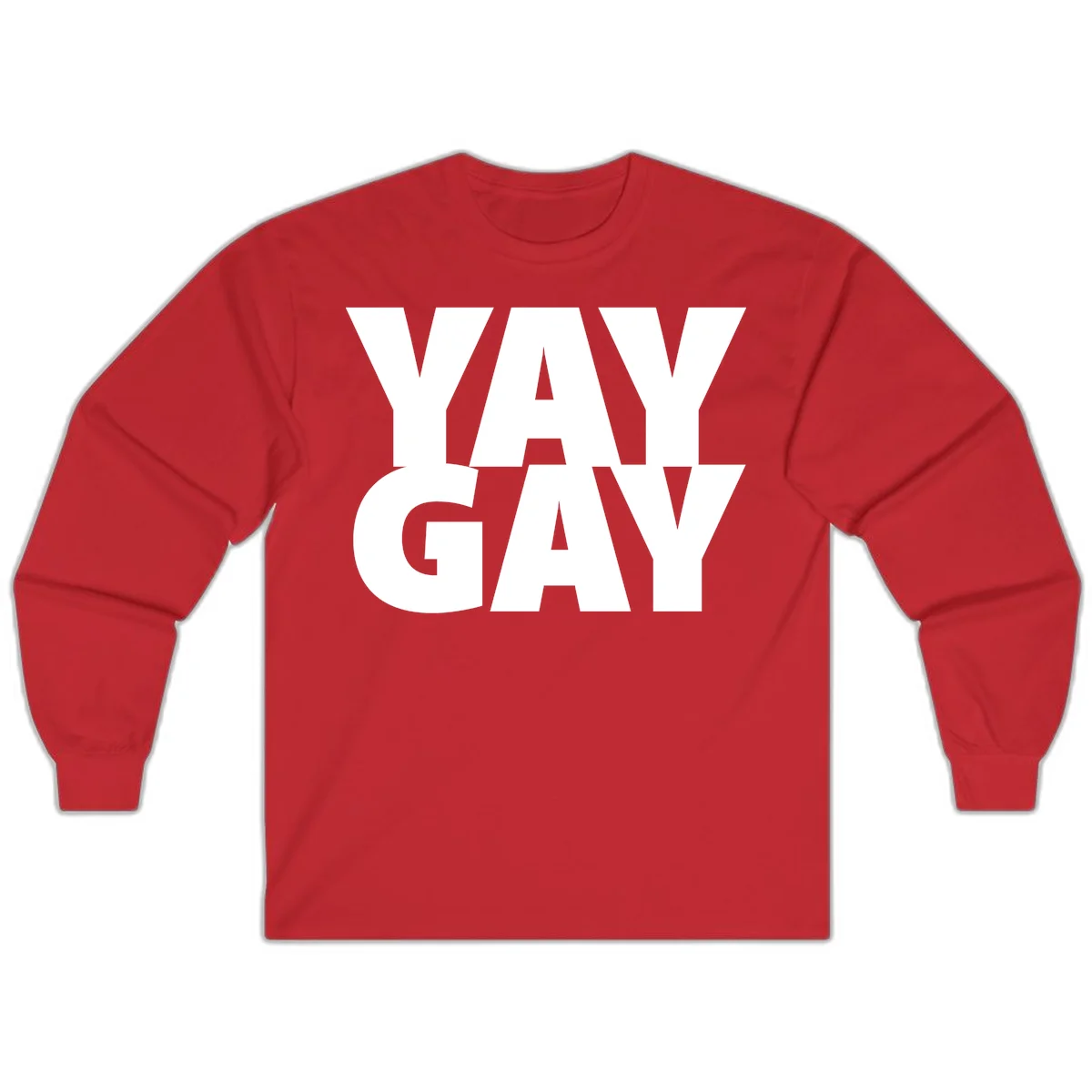 Bold white typography reading "WAY GAY" on gray background, modern pride statement design in Red