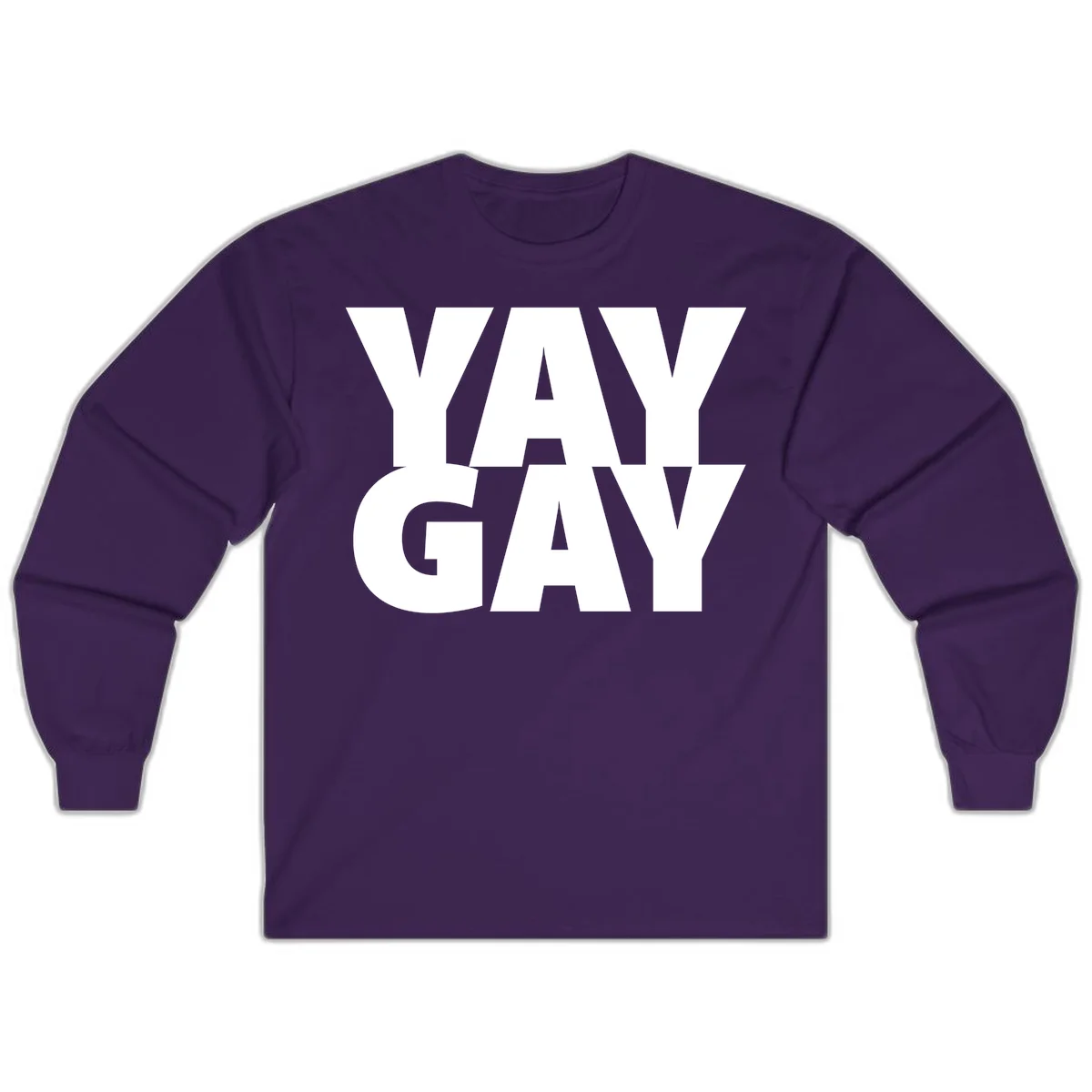 Bold white typography reading "WAY GAY" on gray background, modern pride statement design in Purple
