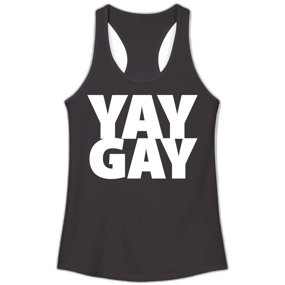 Bold white typography reading "WAY GAY" on gray background, modern pride statement design in Black