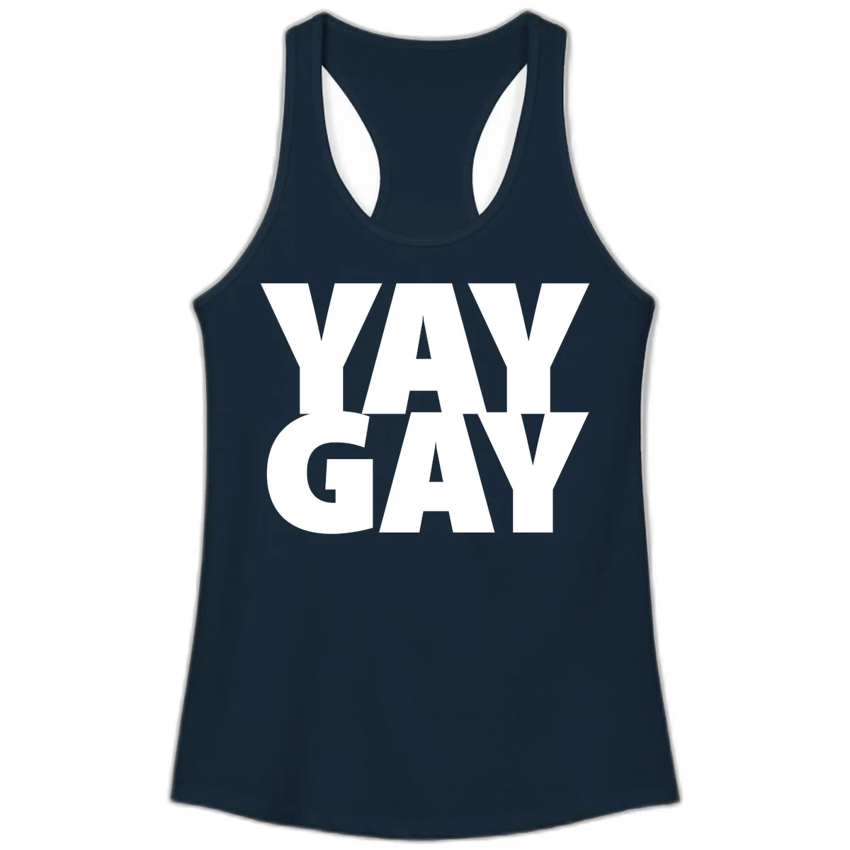 Bold white typography reading "WAY GAY" on gray background, modern pride statement design in Solid Midnight Navy