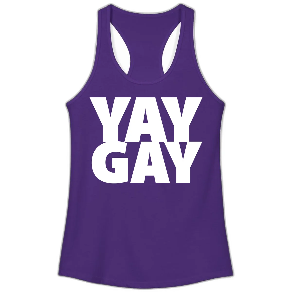 Bold white typography reading "WAY GAY" on gray background, modern pride statement design in Solid Purple Rush