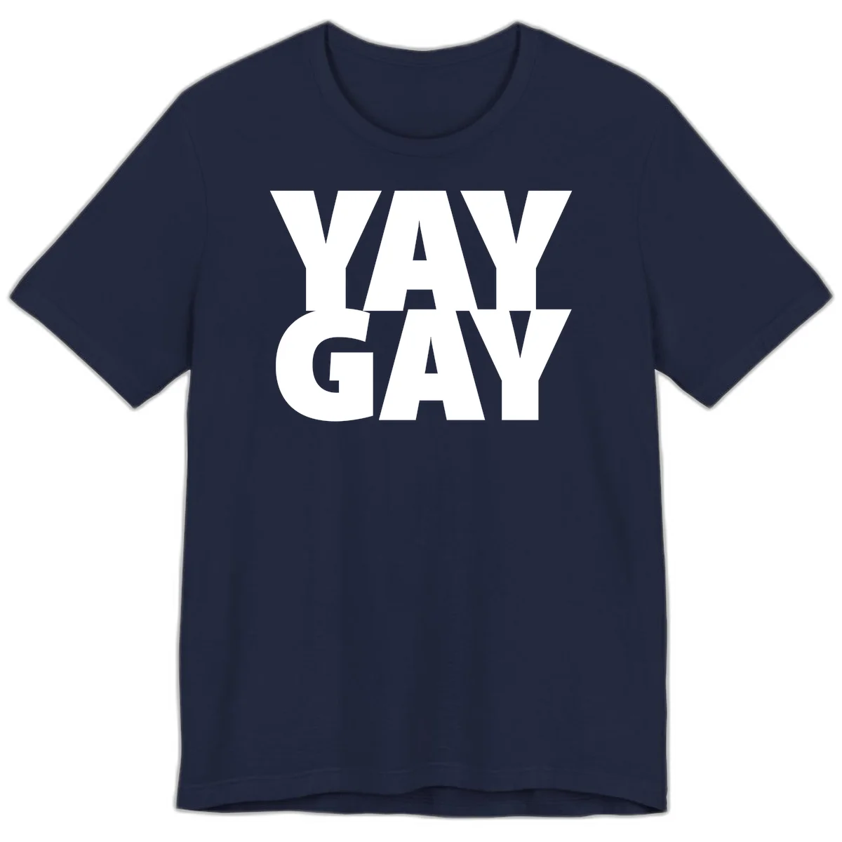 Bold white typography reading "WAY GAY" on gray background, modern pride statement design in Navy