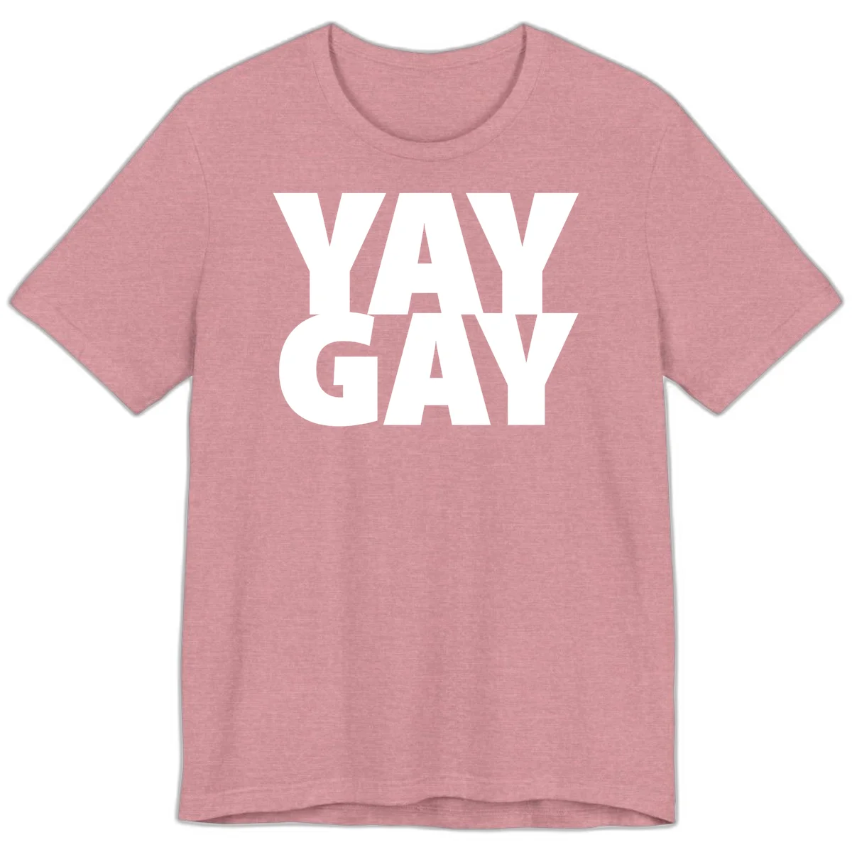 Bold white typography reading "WAY GAY" on gray background, modern pride statement design in Heather Orchid