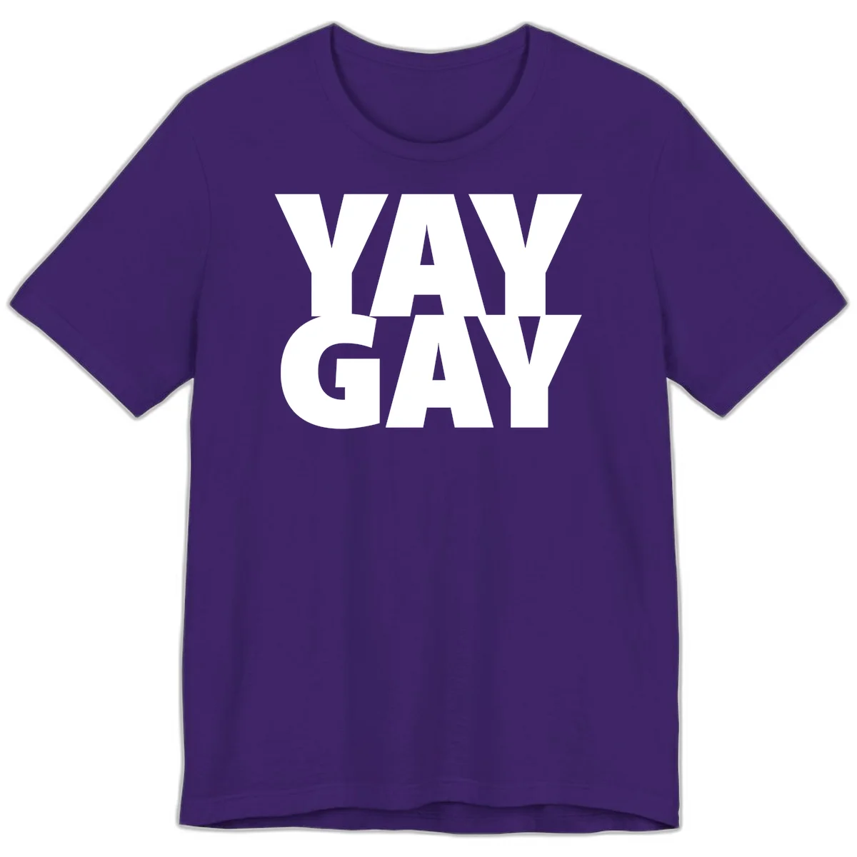 Bold white typography reading "WAY GAY" on gray background, modern pride statement design in Team Purple