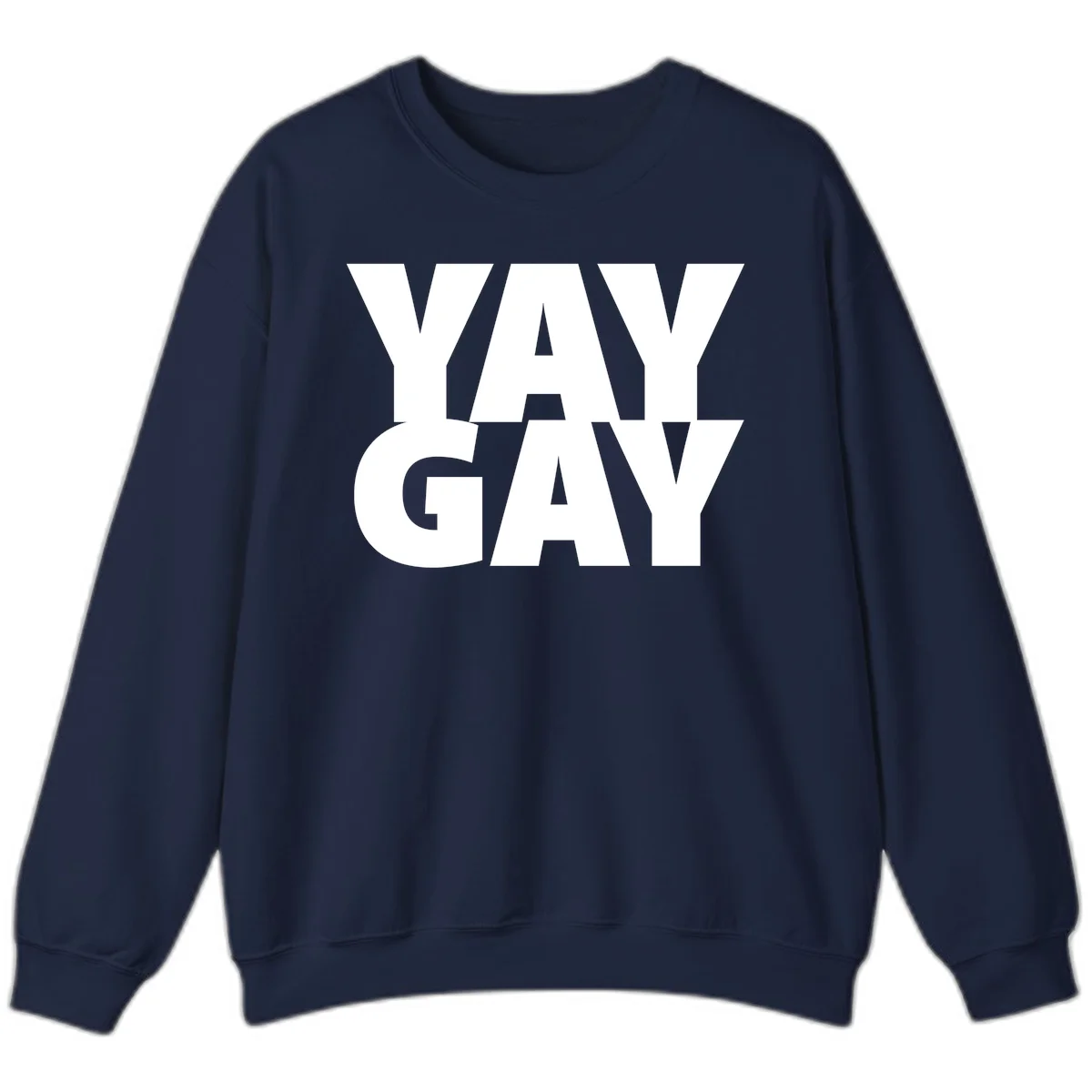 Bold white typography reading "WAY GAY" on gray background, modern pride statement design in Navy