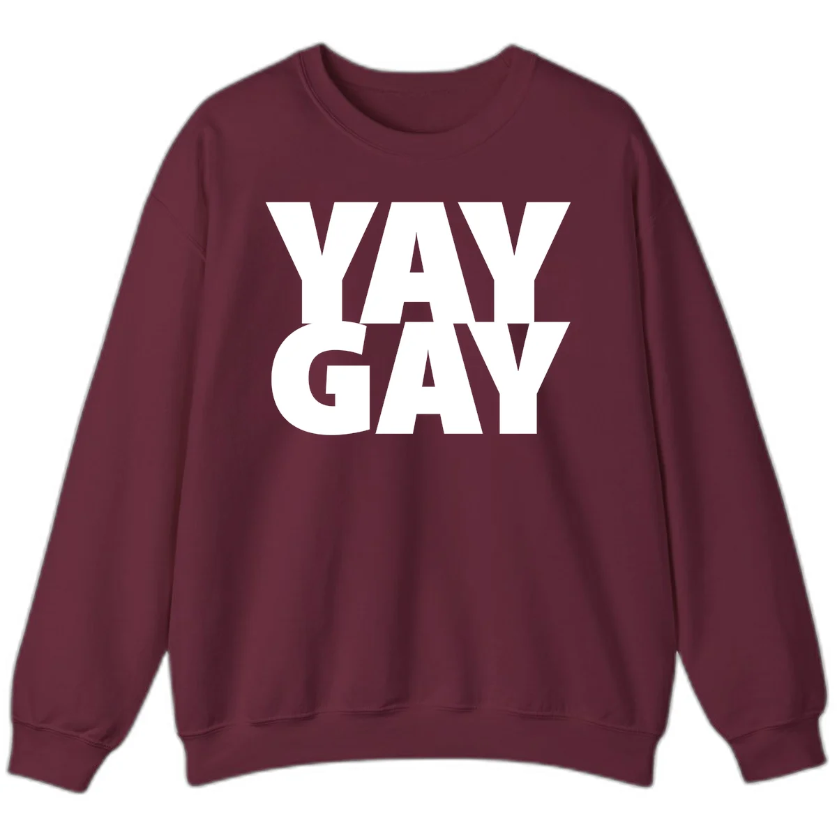 Bold white typography reading "WAY GAY" on gray background, modern pride statement design in Maroon