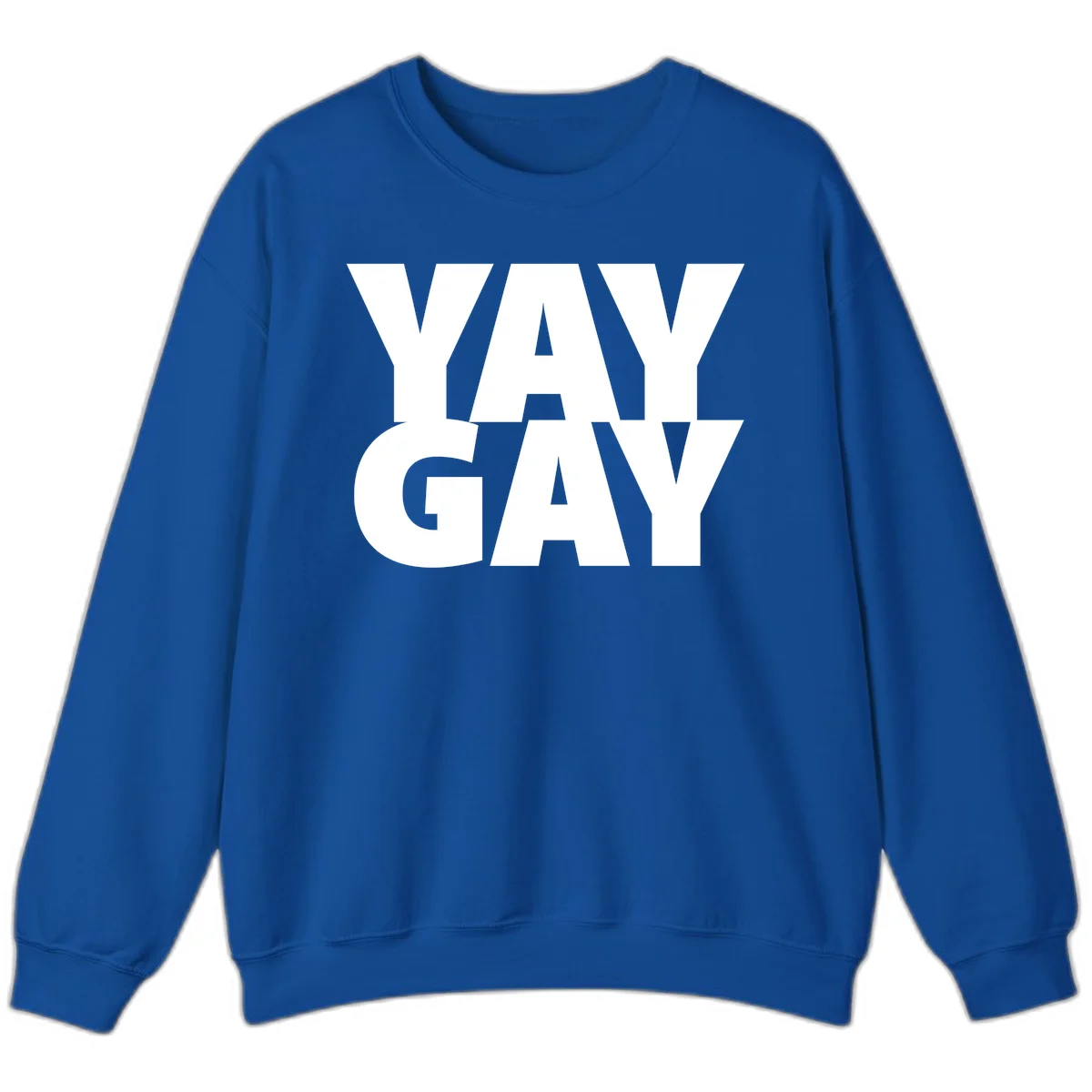 Bold white typography reading "WAY GAY" on gray background, modern pride statement design in Royal