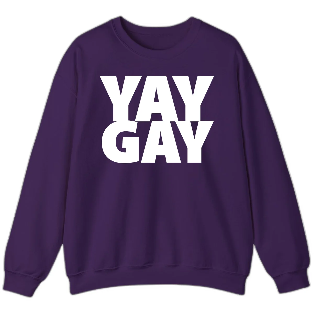 Bold white typography reading "WAY GAY" on gray background, modern pride statement design in Purple