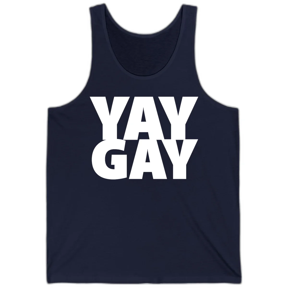 Bold white typography reading "WAY GAY" on gray background, modern pride statement design in Navy