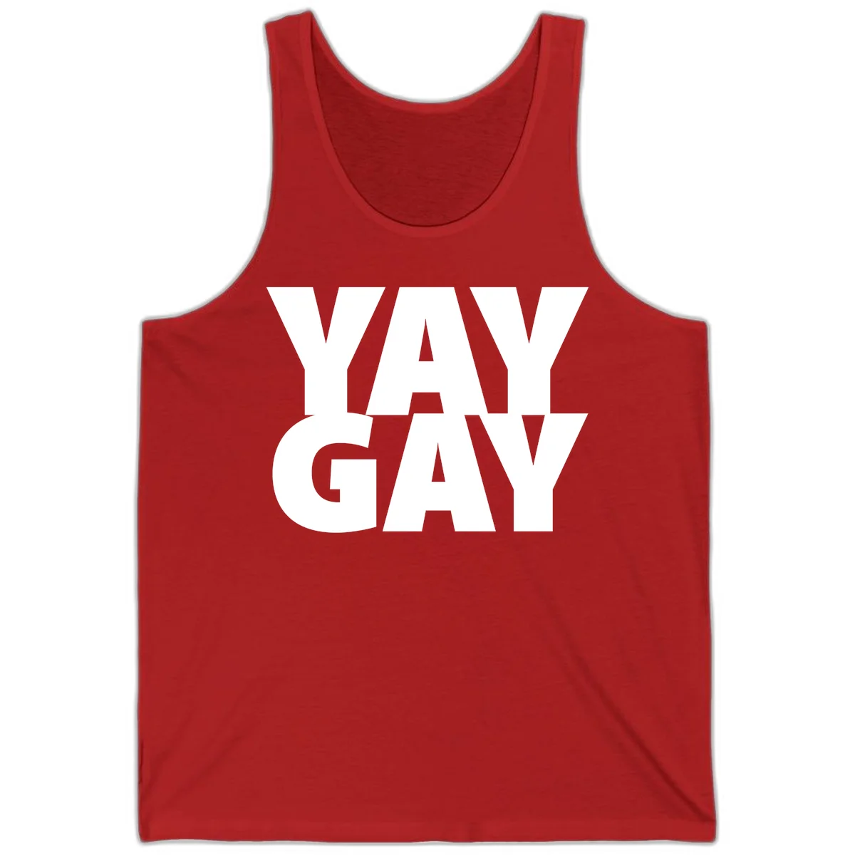 Bold white typography reading "WAY GAY" on gray background, modern pride statement design in Red