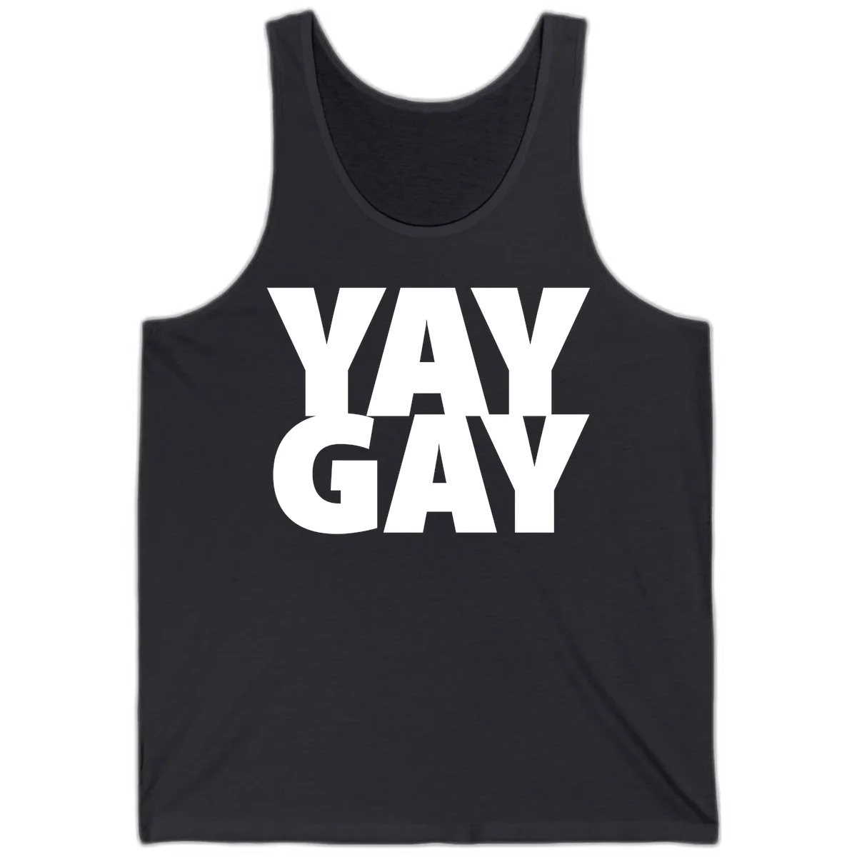 Bold white typography reading "WAY GAY" on gray background, modern pride statement design in Dark Grey