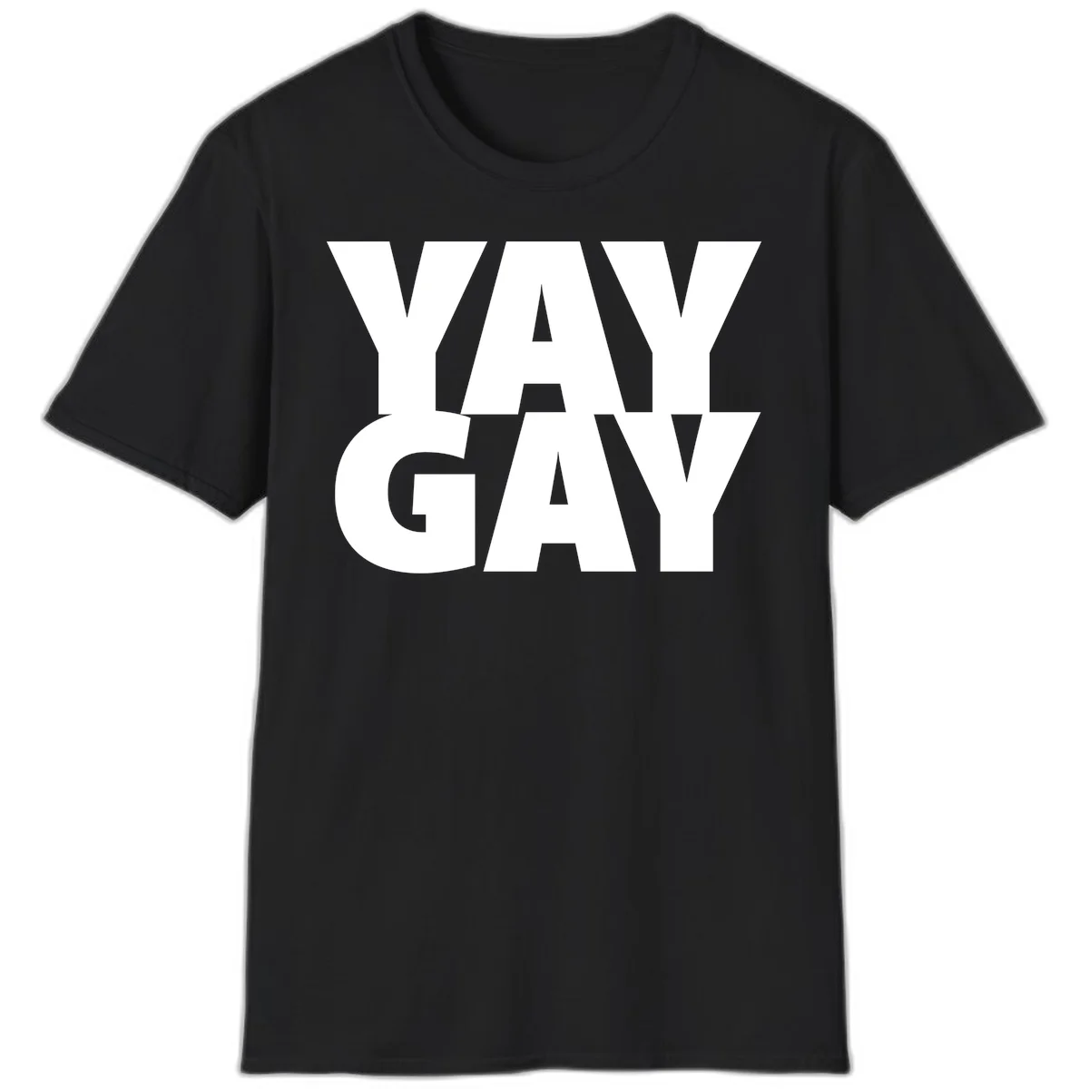 Bold white typography reading "WAY GAY" on gray background, modern pride statement design in Black