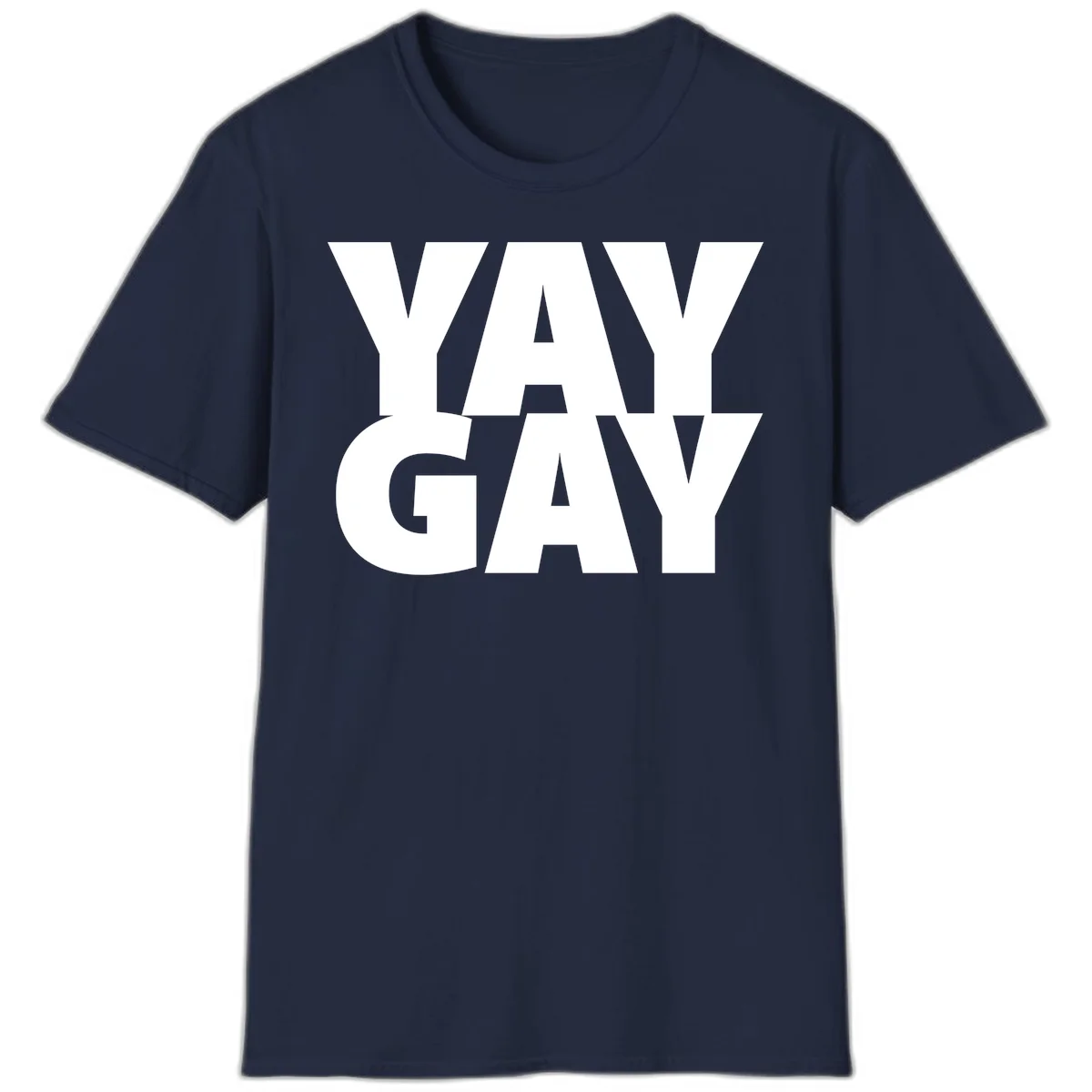 Bold white typography reading "WAY GAY" on gray background, modern pride statement design in Navy