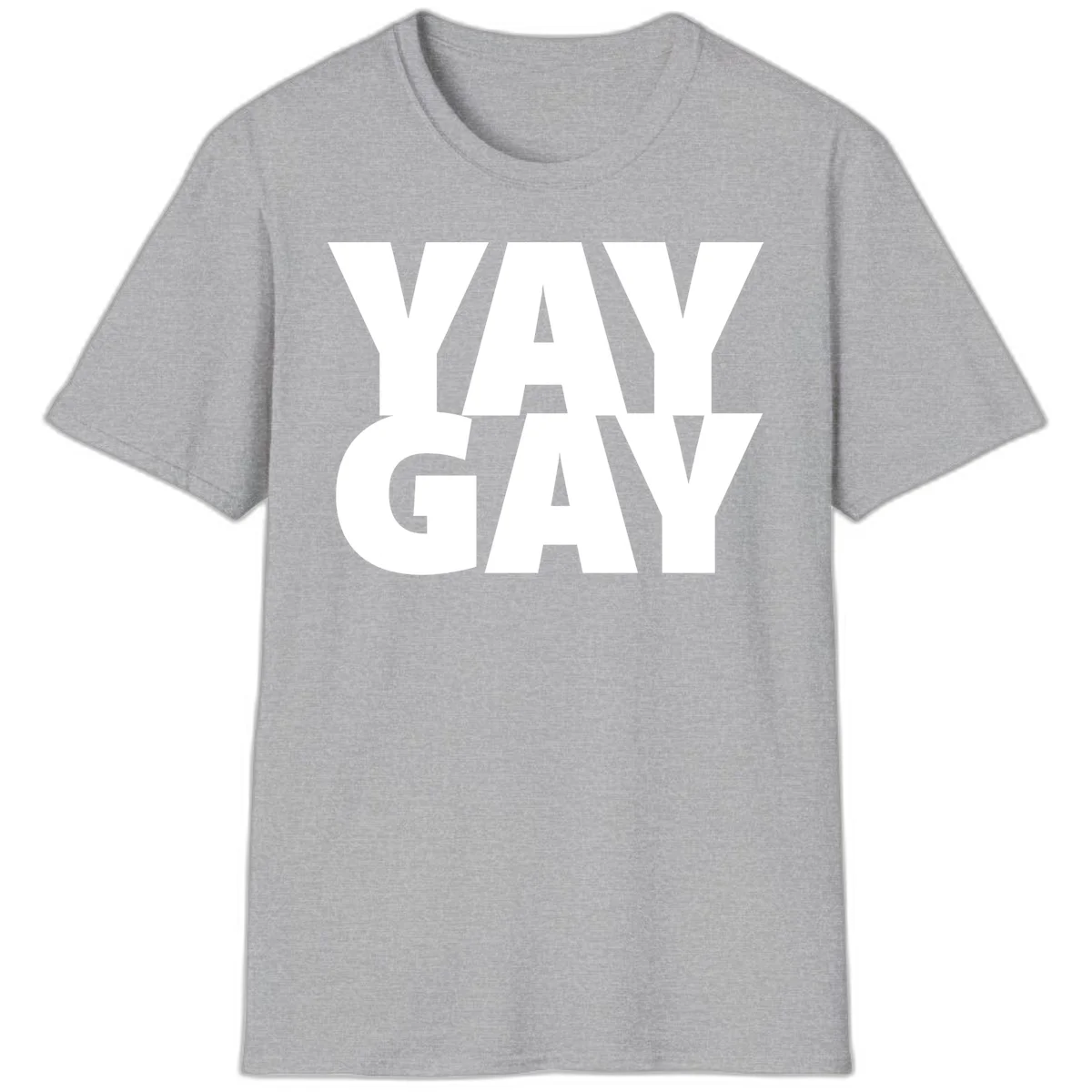 Bold white typography reading "WAY GAY" on gray background, modern pride statement design in Sport Grey