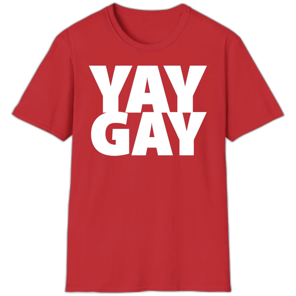 Bold white typography reading "WAY GAY" on gray background, modern pride statement design in Red