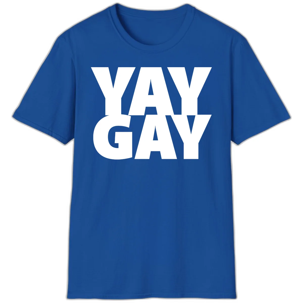 Bold white typography reading "WAY GAY" on gray background, modern pride statement design in Royal