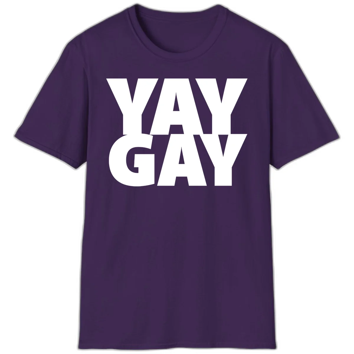 Bold white typography reading "WAY GAY" on gray background, modern pride statement design in Purple