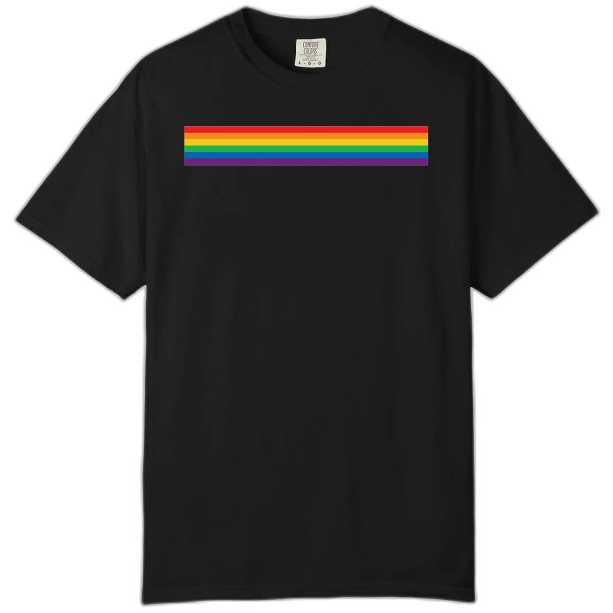 Rainbow pride flag with six horizontal stripes in red, orange, yellow, green, blue, and purple colors in Black