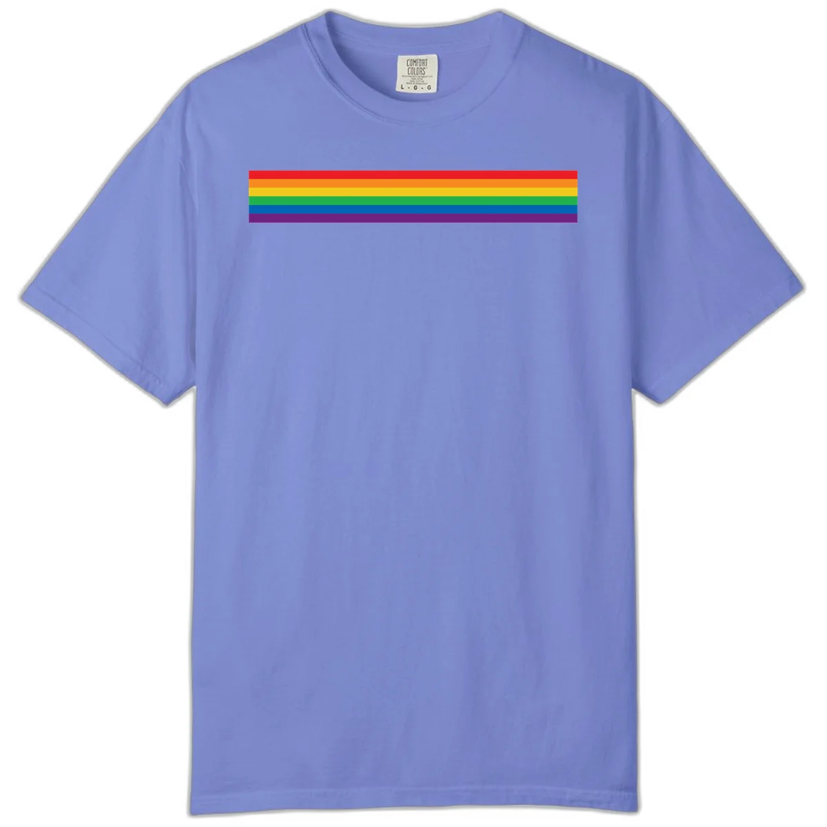 Rainbow pride flag with six horizontal stripes in red, orange, yellow, green, blue, and purple colors in Flo Blue
