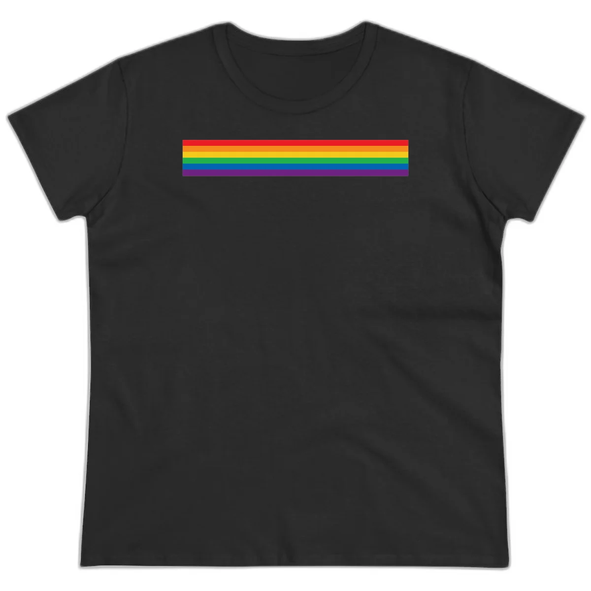 Rainbow pride flag with six horizontal stripes in red, orange, yellow, green, blue, and purple colors in Black