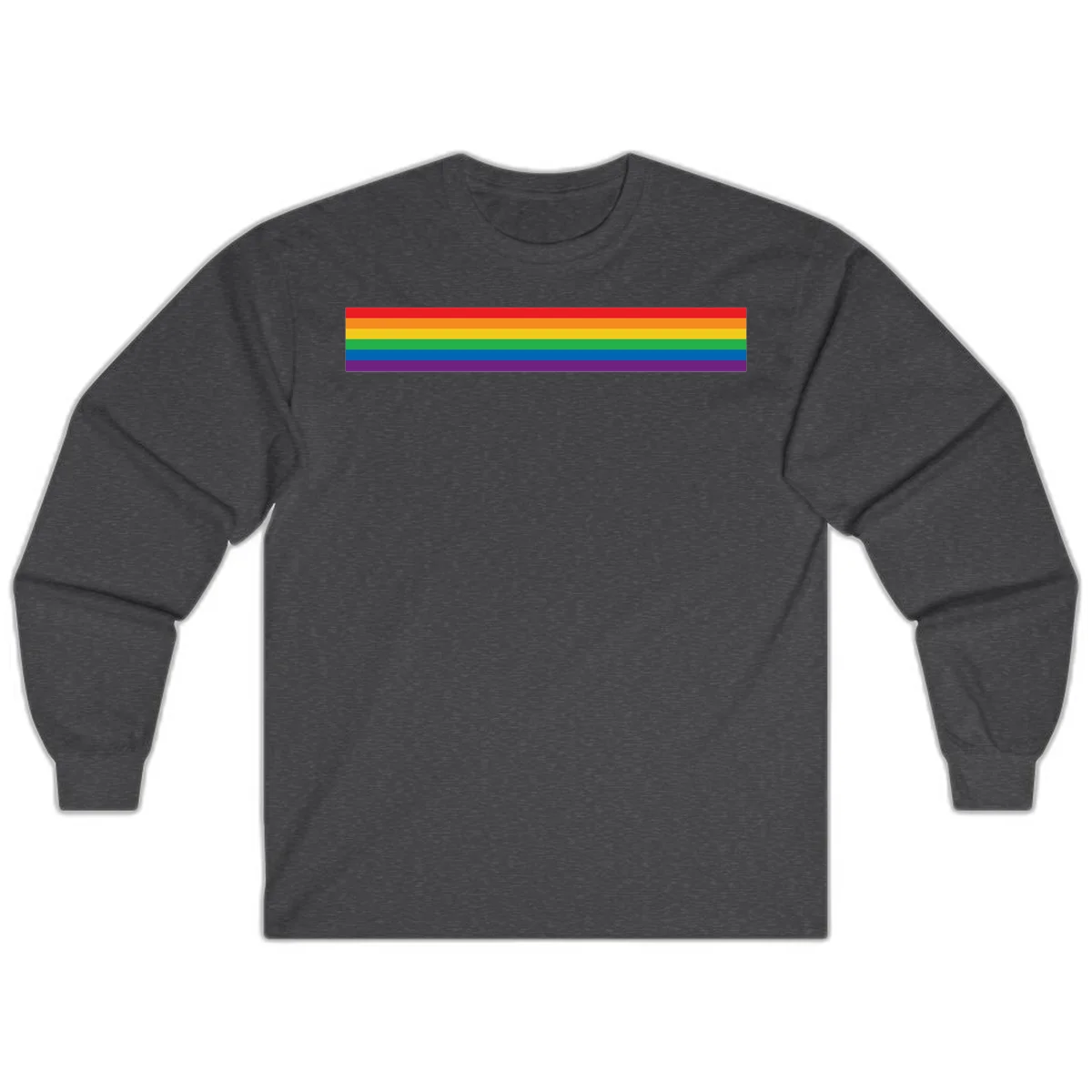 Rainbow pride flag with six horizontal stripes in red, orange, yellow, green, blue, and purple colors in Dark Heather