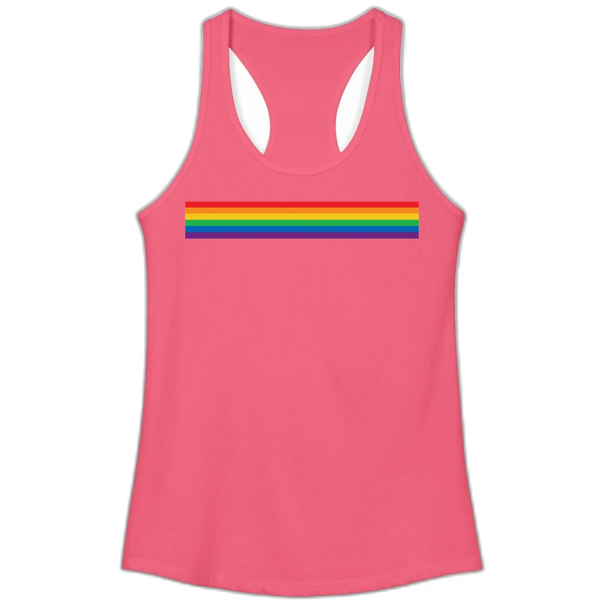 Rainbow pride flag with six horizontal stripes in red, orange, yellow, green, blue, and purple colors in Hot Pink