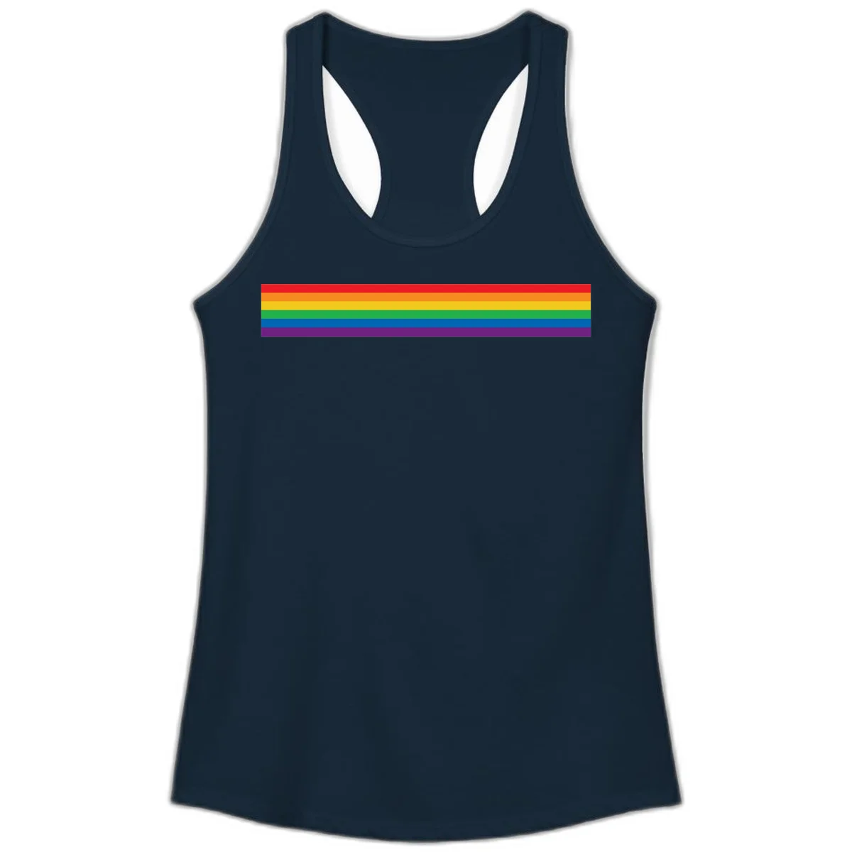Rainbow pride flag with six horizontal stripes in red, orange, yellow, green, blue, and purple colors in Solid Midnight Navy