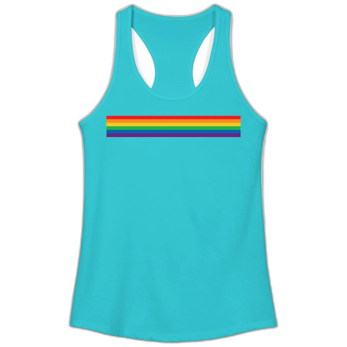 Rainbow pride flag with six horizontal stripes in red, orange, yellow, green, blue, and purple colors in Solid Tahiti Blue