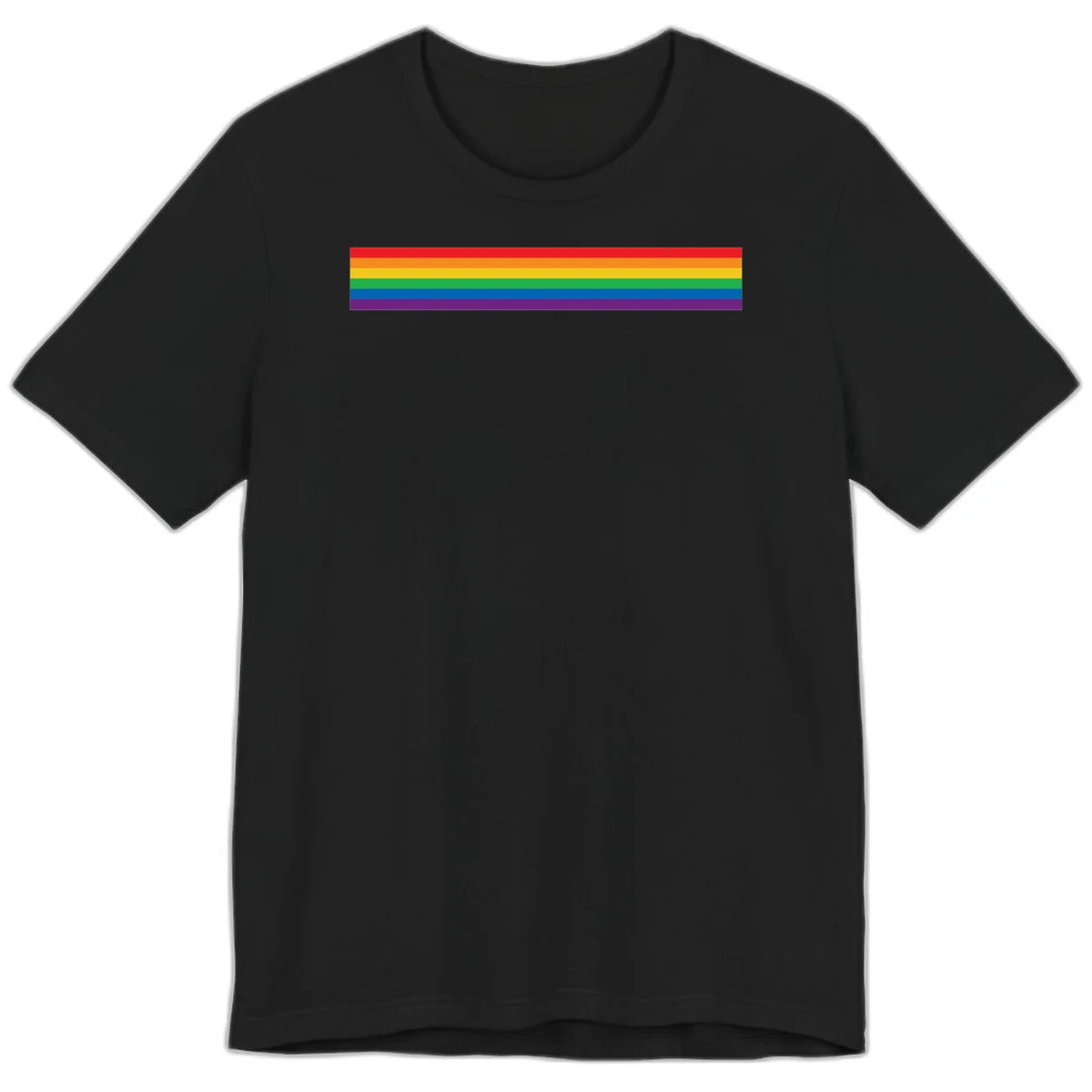 Rainbow pride flag with six horizontal stripes in red, orange, yellow, green, blue, and purple colors in Black