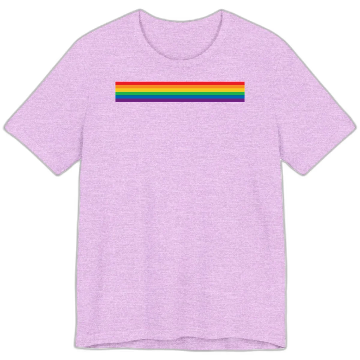 Rainbow pride flag with six horizontal stripes in red, orange, yellow, green, blue, and purple colors in Heather Prism Lilac
