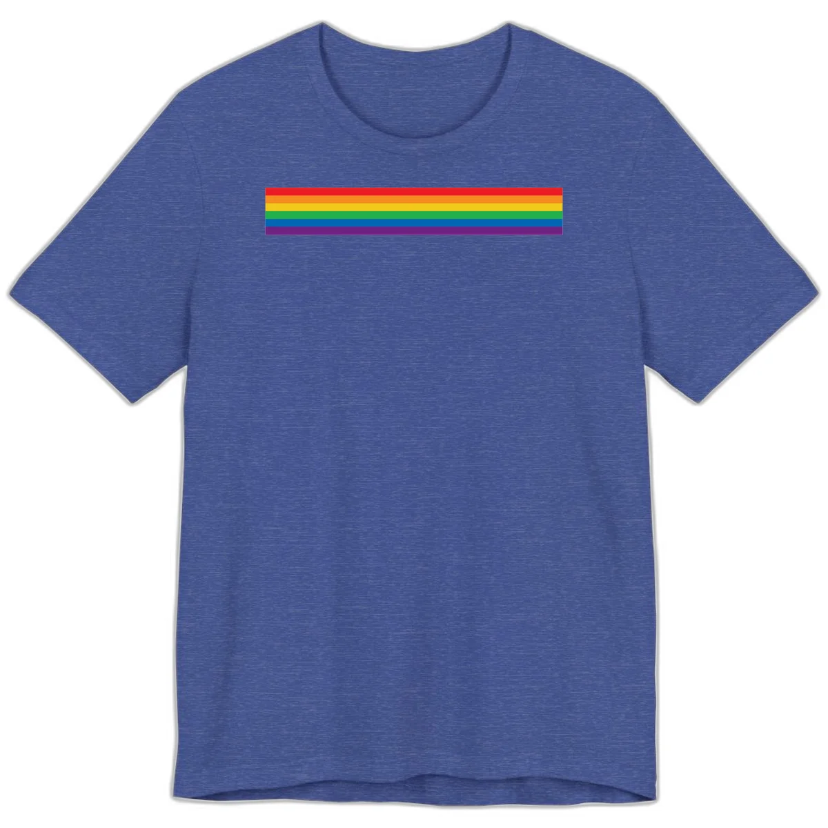 Rainbow pride flag with six horizontal stripes in red, orange, yellow, green, blue, and purple colors in Heather True Royal