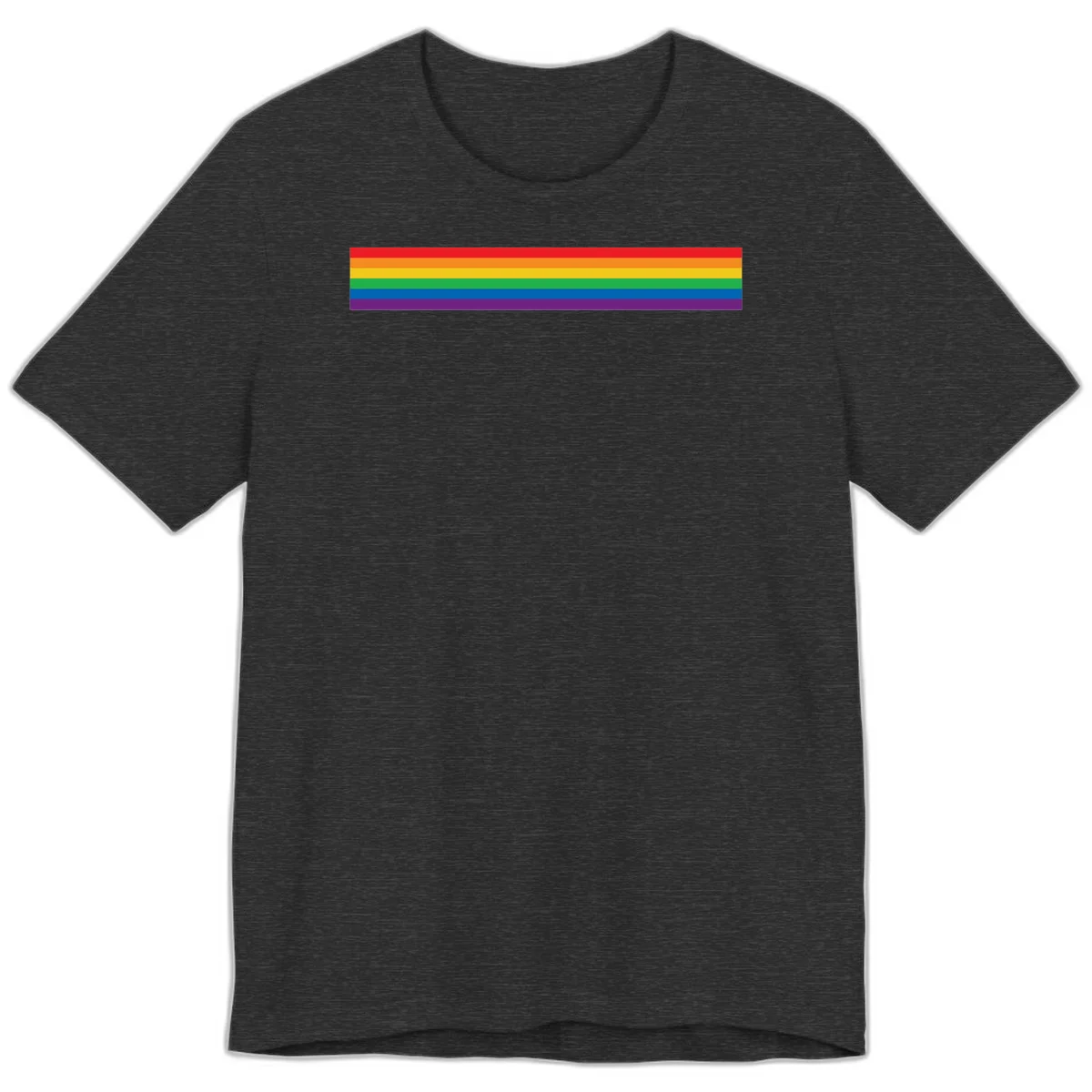 Rainbow pride flag with six horizontal stripes in red, orange, yellow, green, blue, and purple colors in Dark Grey Heather