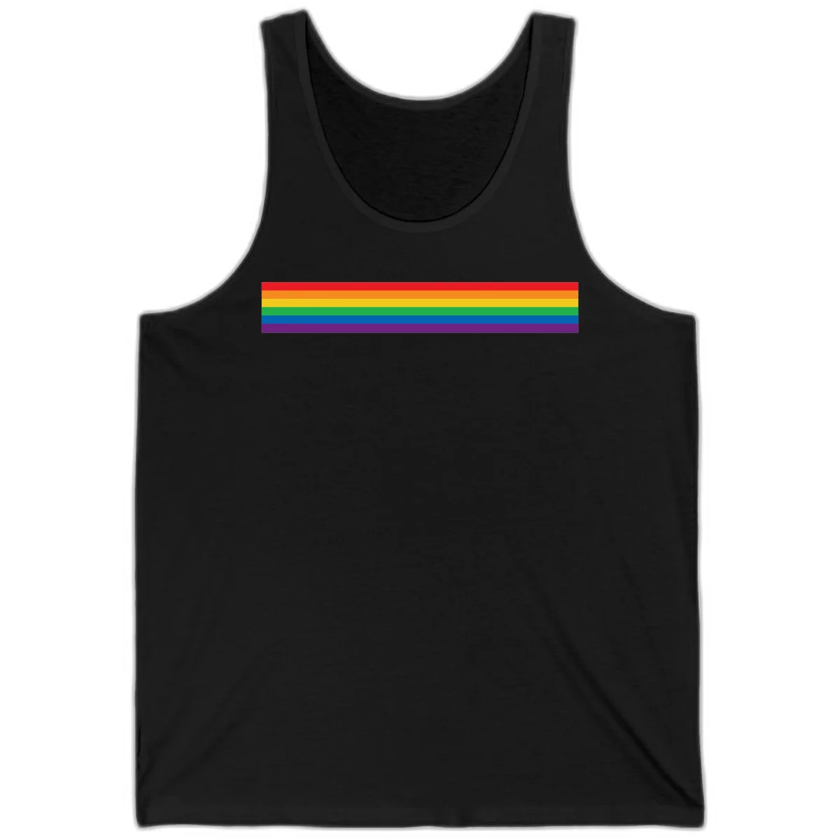 Rainbow pride flag with six horizontal stripes in red, orange, yellow, green, blue, and purple colors in Black