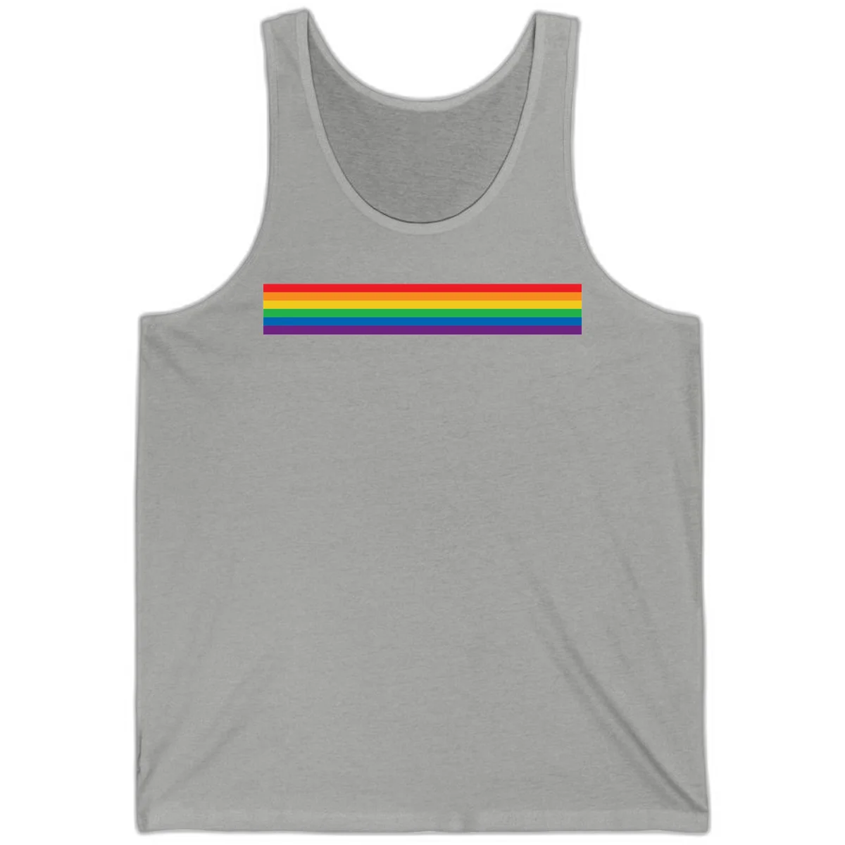 Rainbow pride flag with six horizontal stripes in red, orange, yellow, green, blue, and purple colors in Athletic Heather