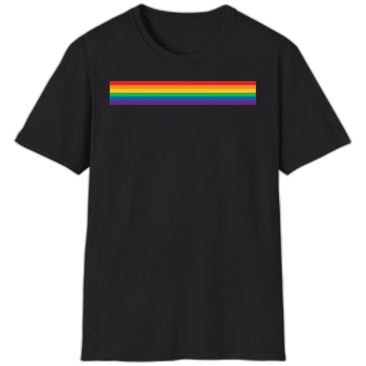 Rainbow pride flag with six horizontal stripes in red, orange, yellow, green, blue, and purple colors in Black