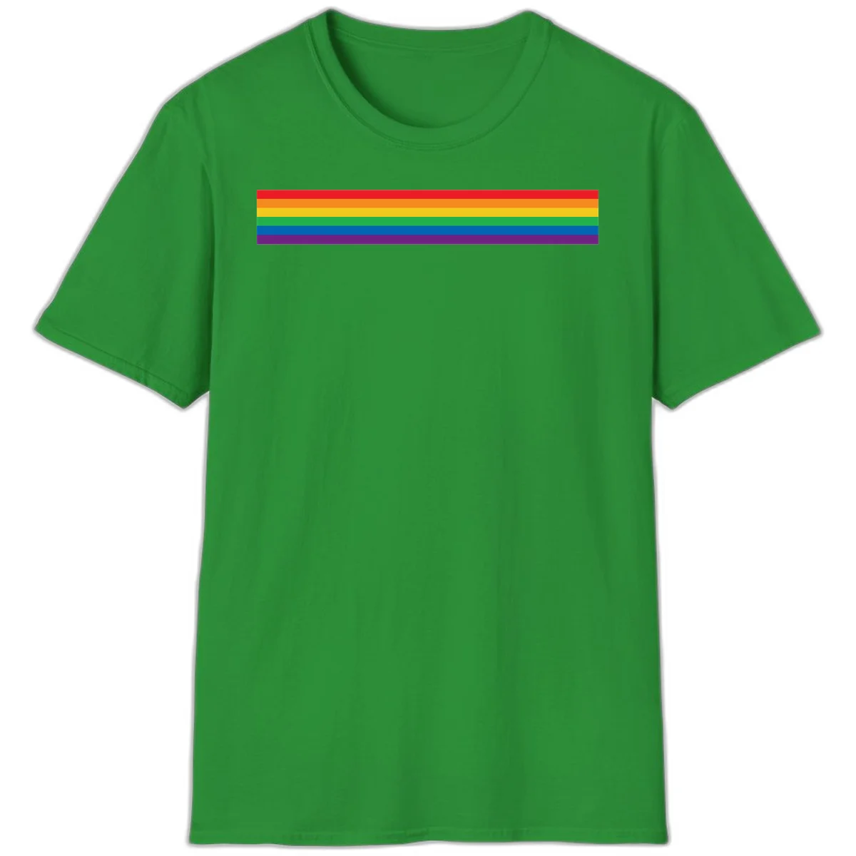 Rainbow pride flag with six horizontal stripes in red, orange, yellow, green, blue, and purple colors in Irish Green