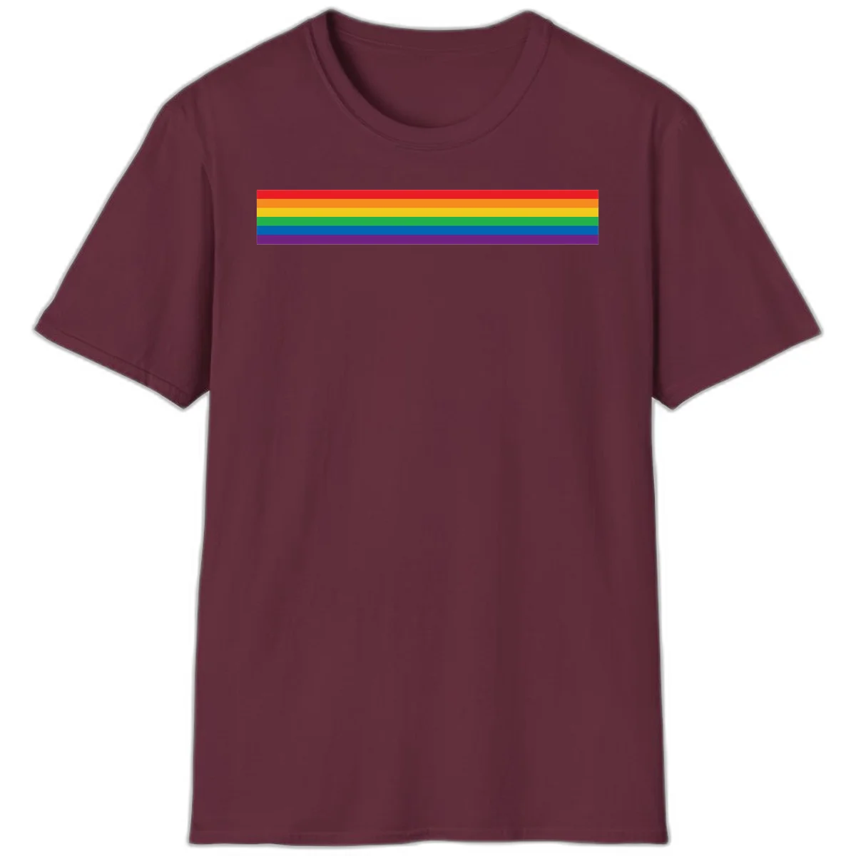 Rainbow pride flag with six horizontal stripes in red, orange, yellow, green, blue, and purple colors in Maroon