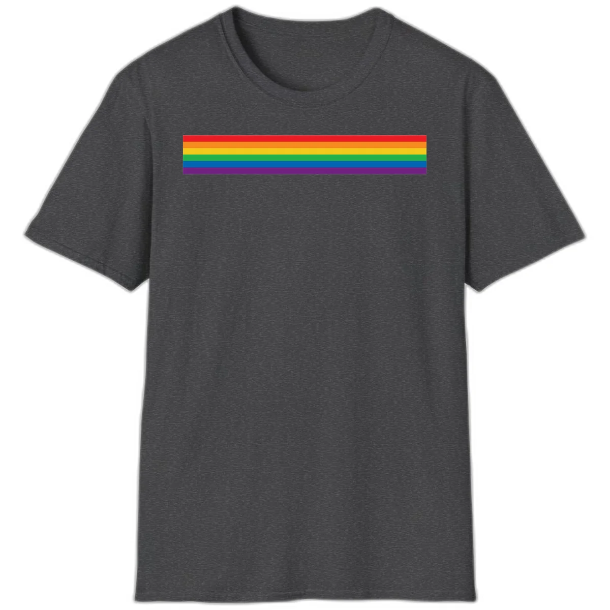 Rainbow pride flag with six horizontal stripes in red, orange, yellow, green, blue, and purple colors in Dark Heather