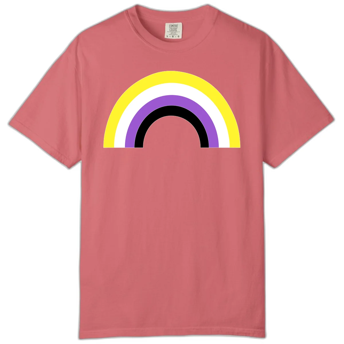 Concentric pride rainbow design with five nested semicircular arcs in yellow, white, purple, black, and gray bands. in Watermelon