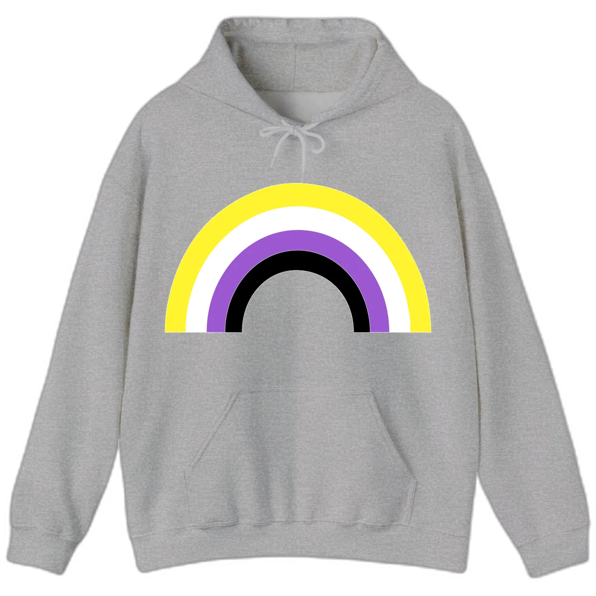 Concentric pride rainbow design with five nested semicircular arcs in yellow, white, purple, black, and gray bands. in Sport Grey