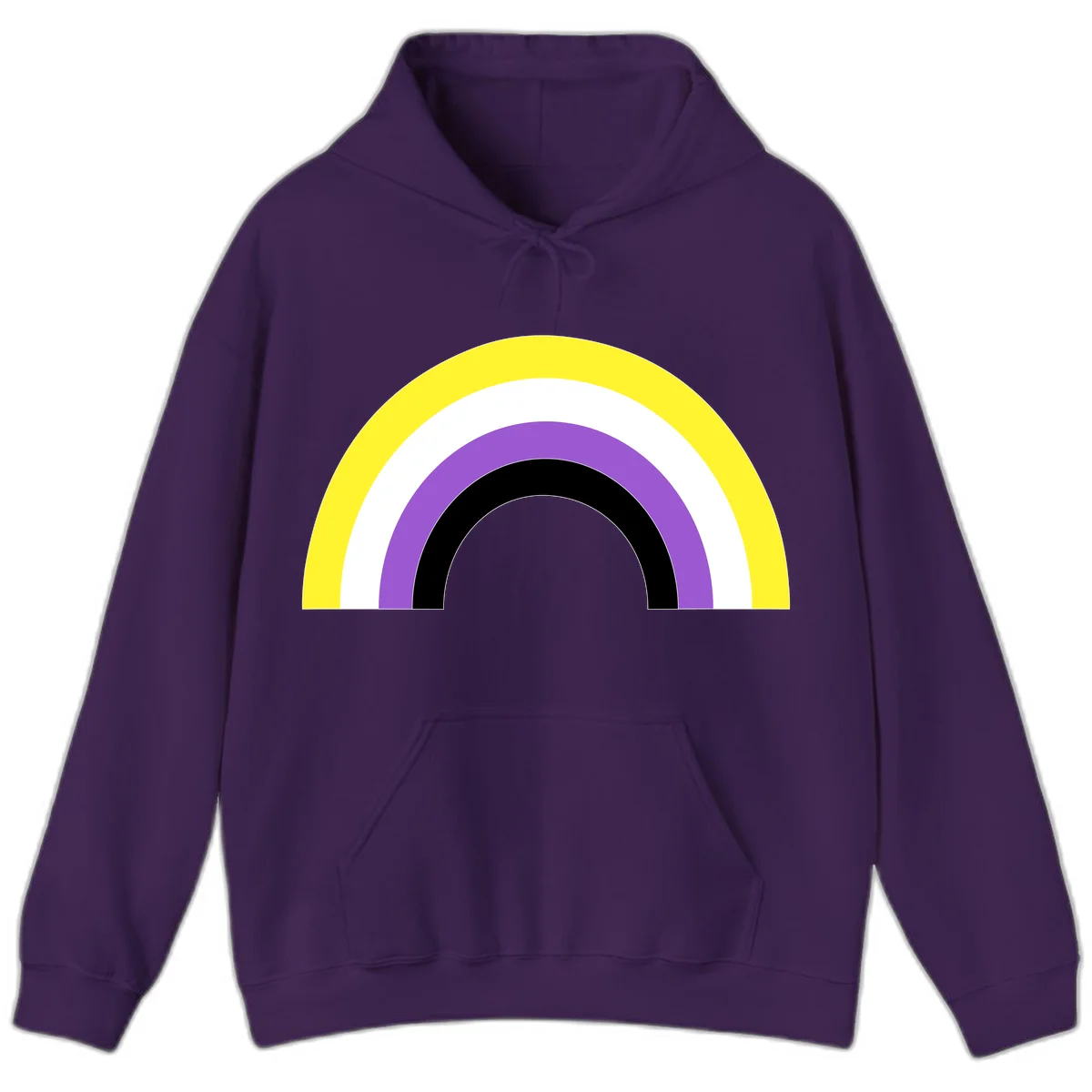 Concentric pride rainbow design with five nested semicircular arcs in yellow, white, purple, black, and gray bands. in Purple
