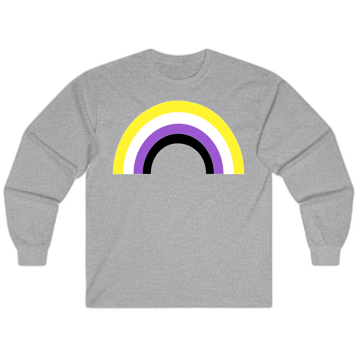 Concentric pride rainbow design with five nested semicircular arcs in yellow, white, purple, black, and gray bands. in Sport Grey