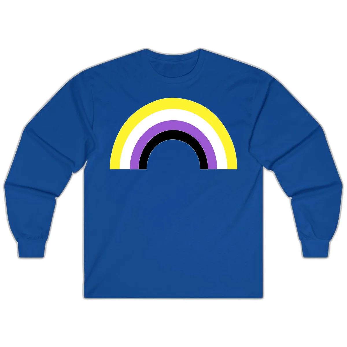 Concentric pride rainbow design with five nested semicircular arcs in yellow, white, purple, black, and gray bands. in Royal