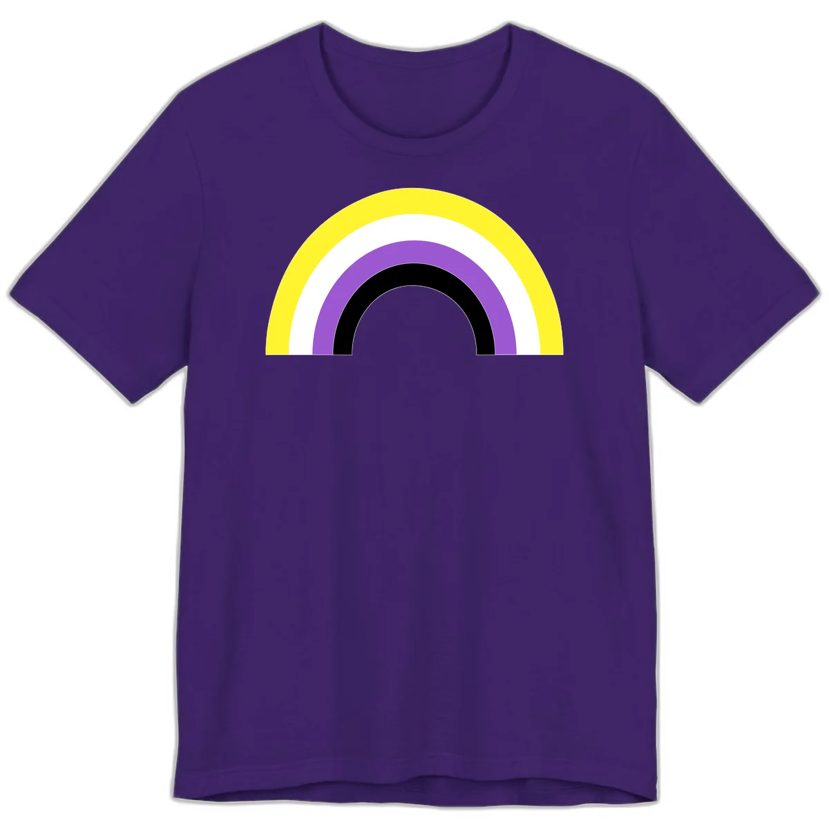 Concentric pride rainbow design with five nested semicircular arcs in yellow, white, purple, black, and gray bands. in Team Purple