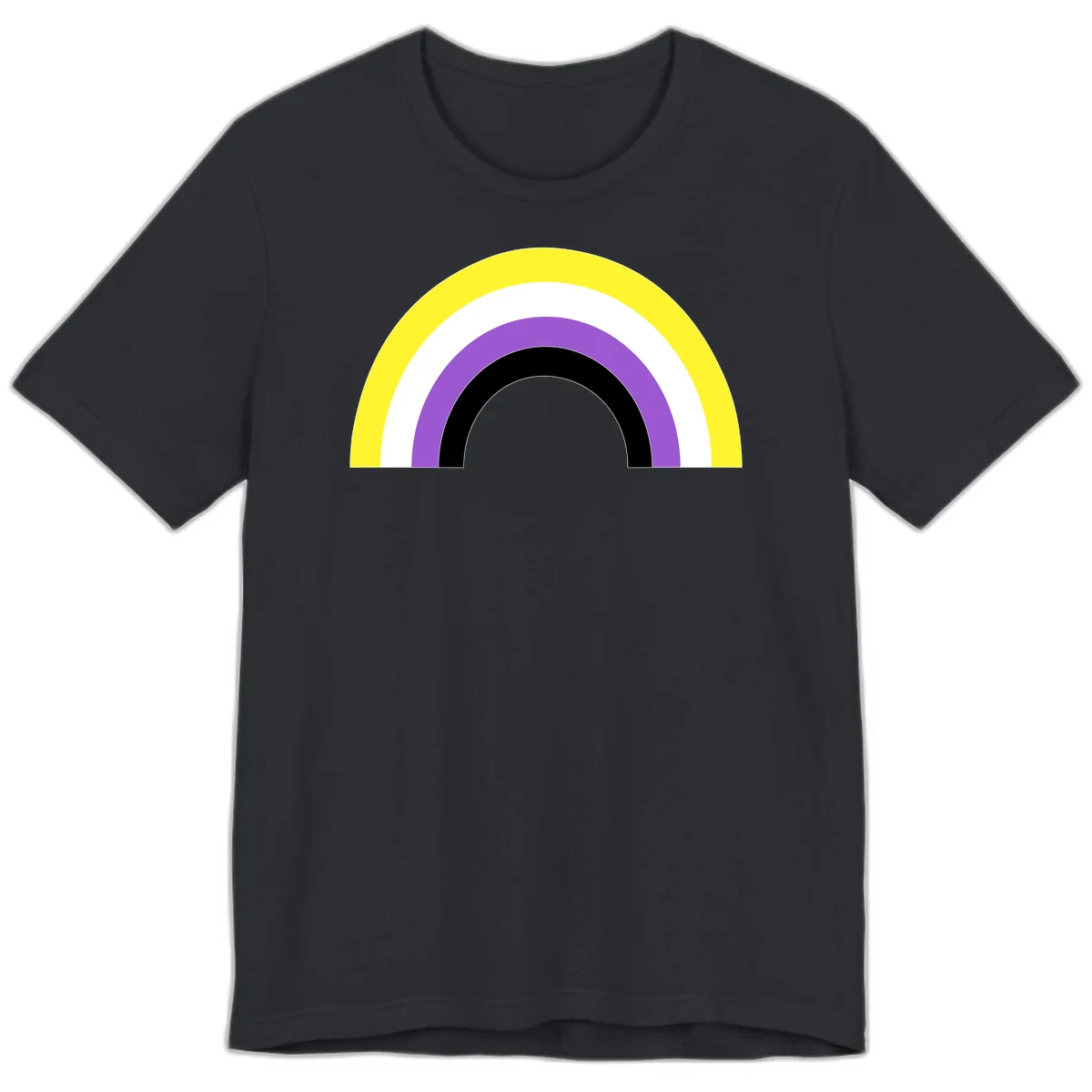 Concentric pride rainbow design with five nested semicircular arcs in yellow, white, purple, black, and gray bands. in Vintage Black