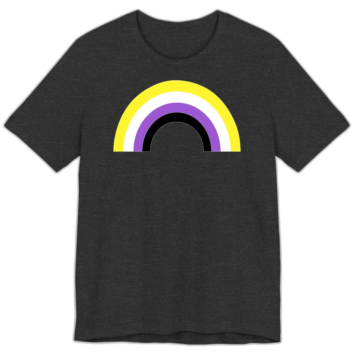 Concentric pride rainbow design with five nested semicircular arcs in yellow, white, purple, black, and gray bands. in Dark Grey Heather