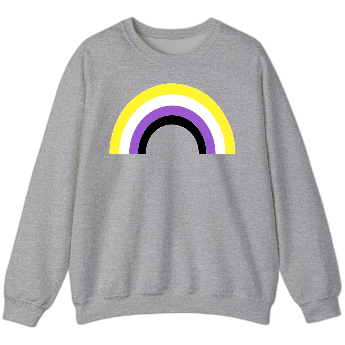 Concentric pride rainbow design with five nested semicircular arcs in yellow, white, purple, black, and gray bands. in Sport Grey