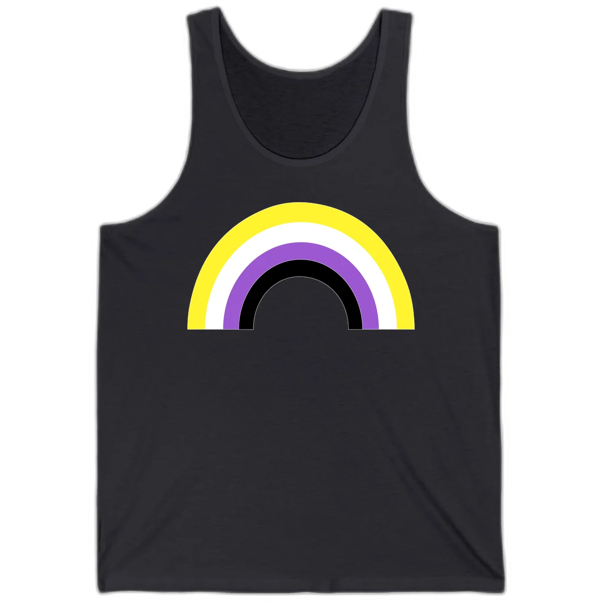 Concentric pride rainbow design with five nested semicircular arcs in yellow, white, purple, black, and gray bands. in Dark Grey
