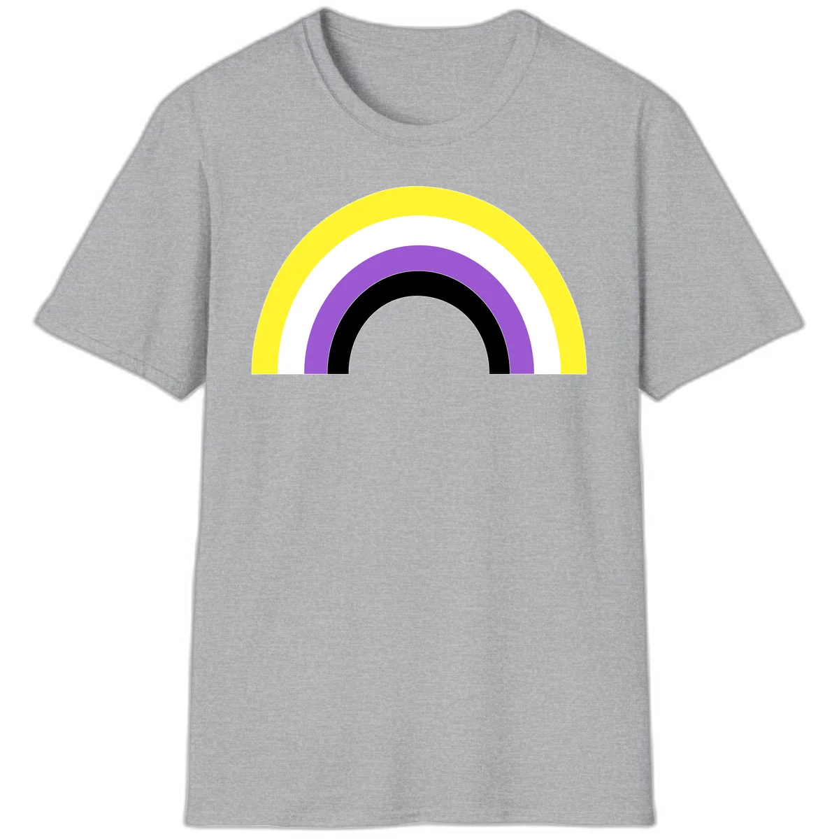 Concentric pride rainbow design with five nested semicircular arcs in yellow, white, purple, black, and gray bands. in Sport Grey