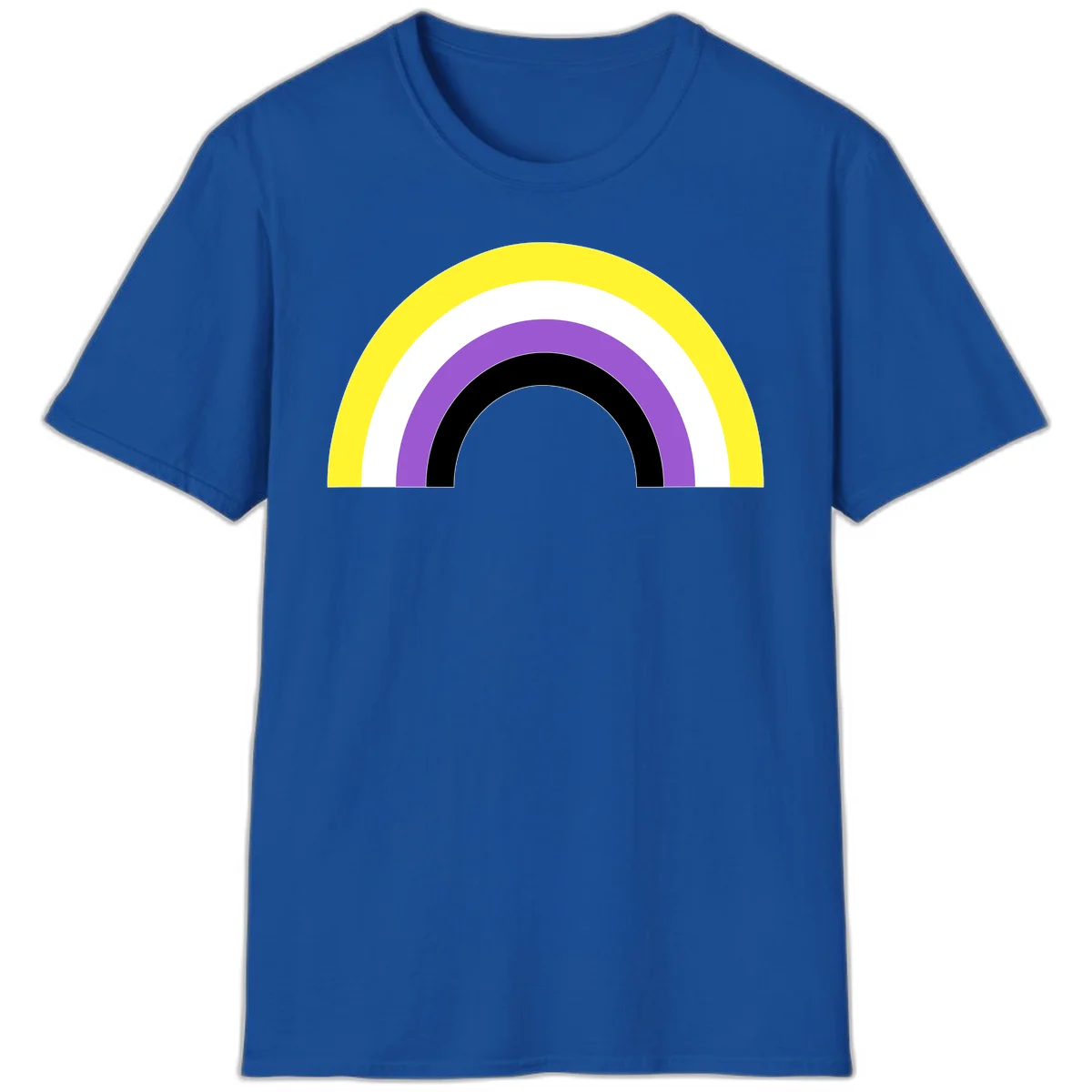 Concentric pride rainbow design with five nested semicircular arcs in yellow, white, purple, black, and gray bands. in Royal